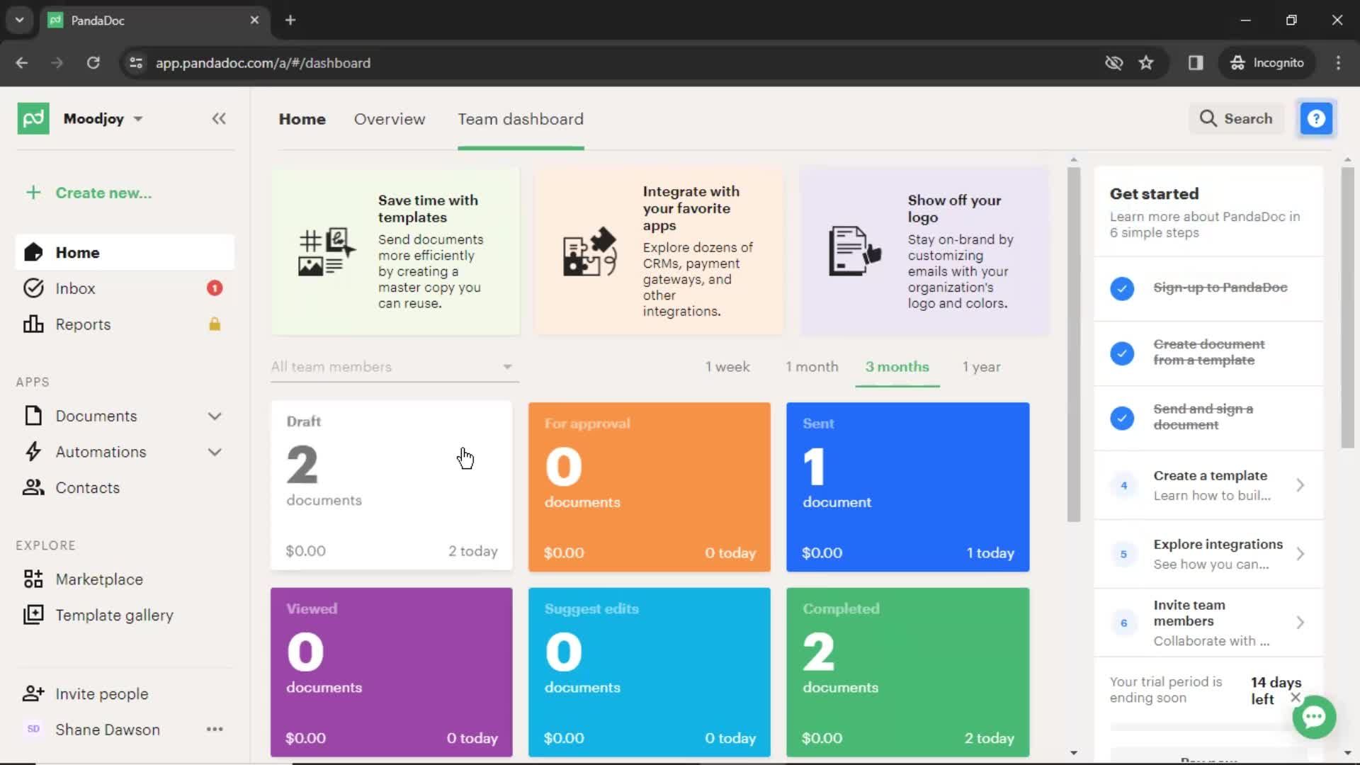 PandaDoc Version history Flow on Web | Page Flows