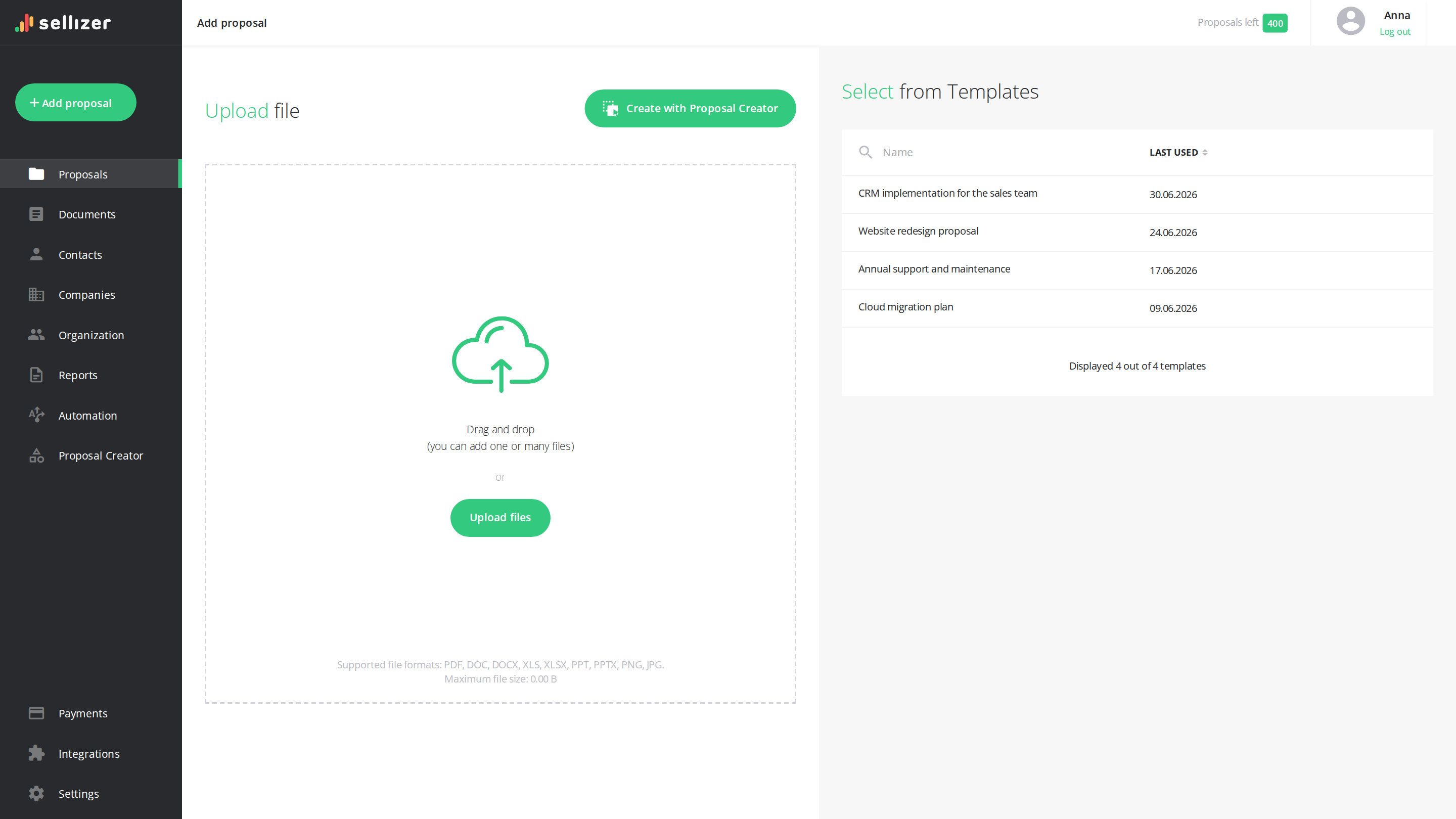 Proposal editor: from template to finished proposal